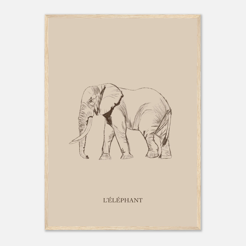 Illustration elephant au crayon. Deco moderne et chaleureuse.