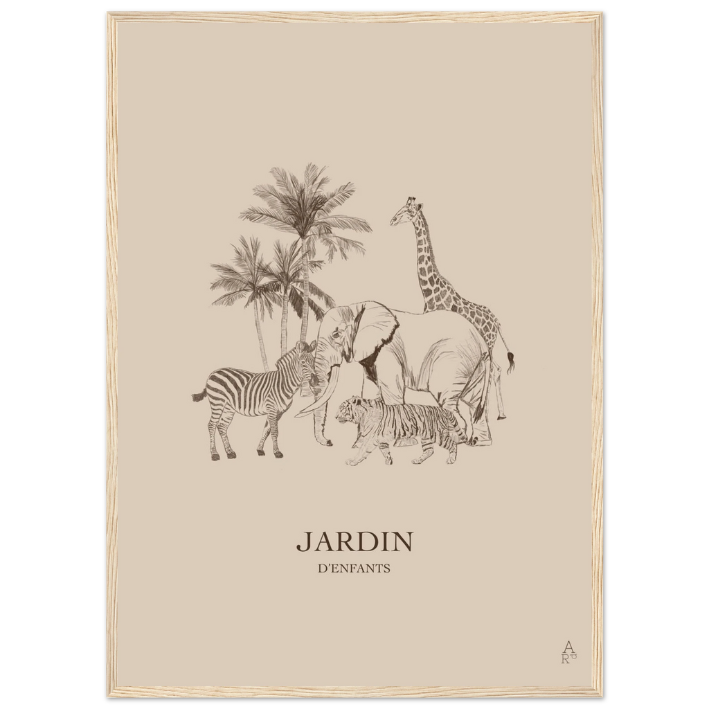 Scene animale douce au crayon avec tons marron naturels. Deco murale poetique et apaisante.