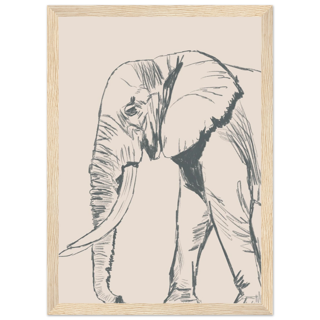 Une illustration delicate d elephant avec un rendu texturé au crayon. Cette affiche murale s integre parfaitement dans une decoration moderne et elegante.