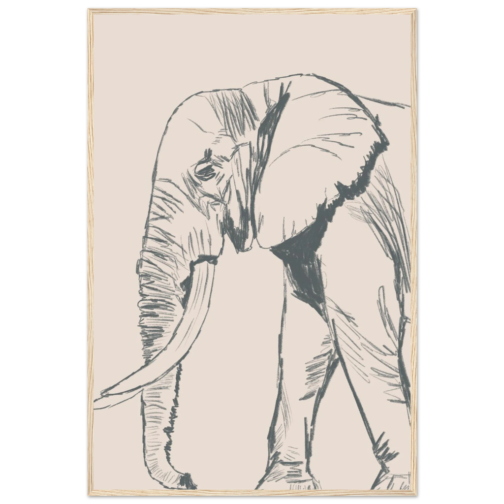 Apportez une ambiance douce avec ce cadre decoratif elephant. Le style au crayon et les couleurs naturelles creent une atmosphere apaisante et contemporaine.