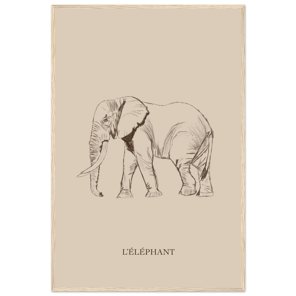 Elephant delicat au crayon avec tons chaleureux. Deco intemporelle.