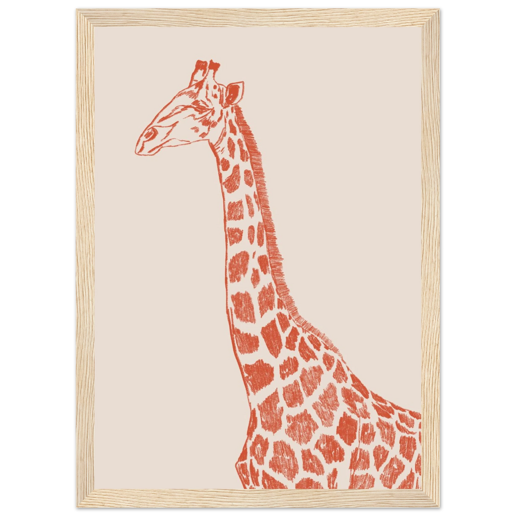 Girafe en dessin crayon avec teintes chaleureuses. Deco elegante et intemporelle.