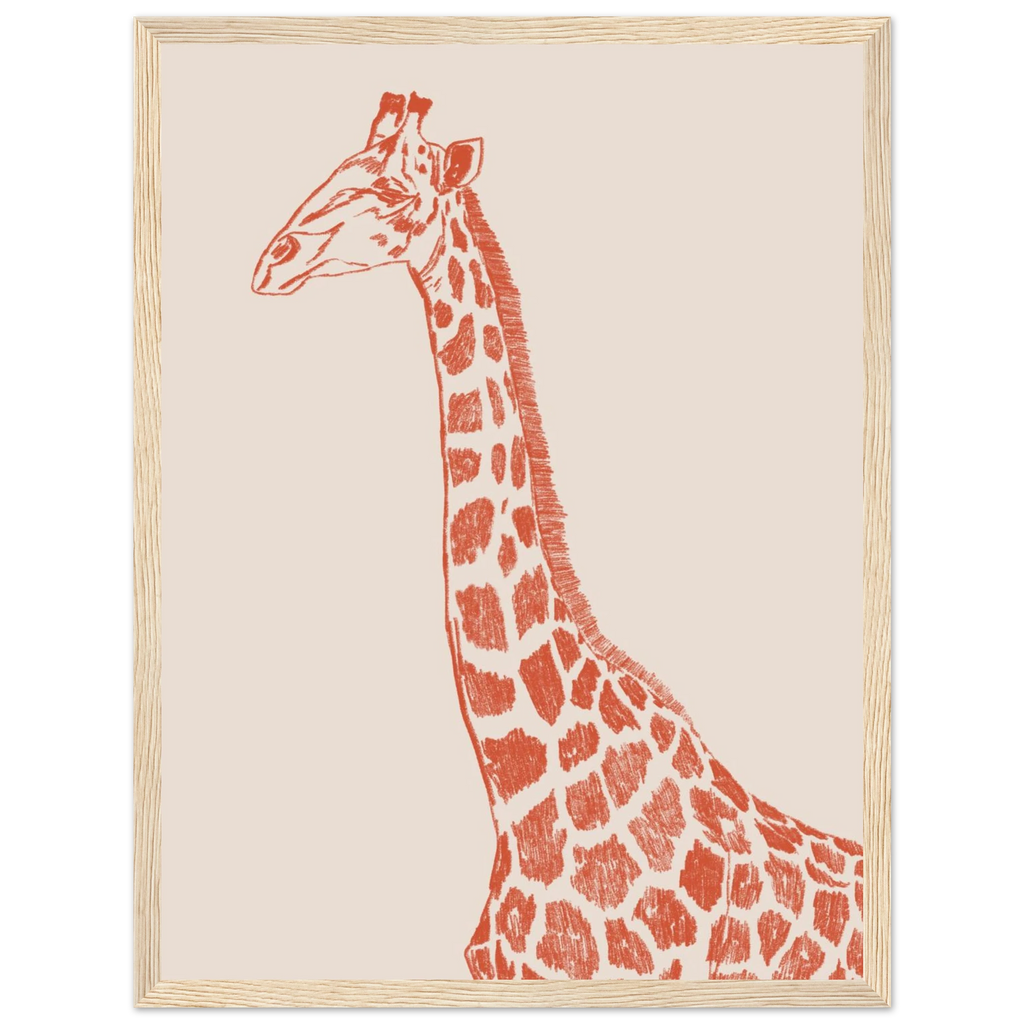 Girafe dessinee au crayon avec couleurs subtiles. Deco murale apaisante et moderne.