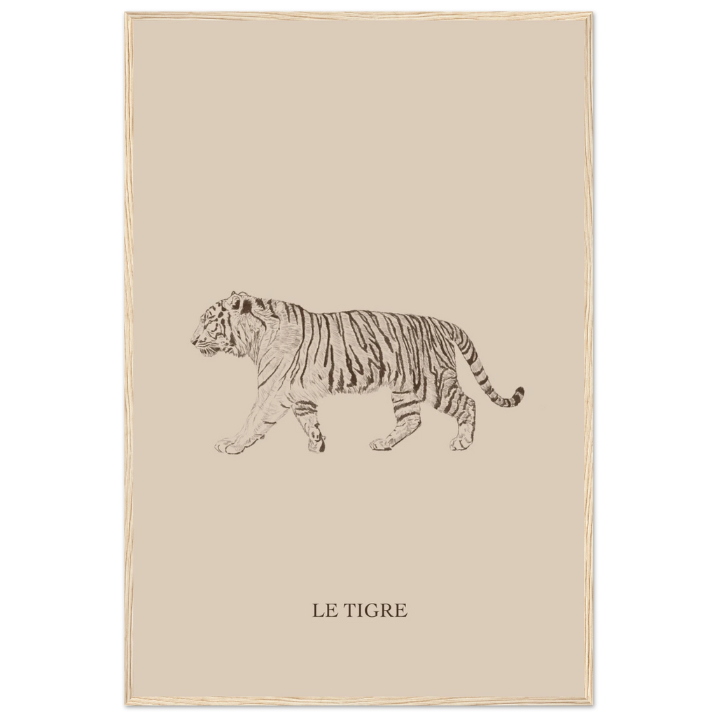 Tigre dessine au crayon avec nuances marron. Ideal pour interieur doux.