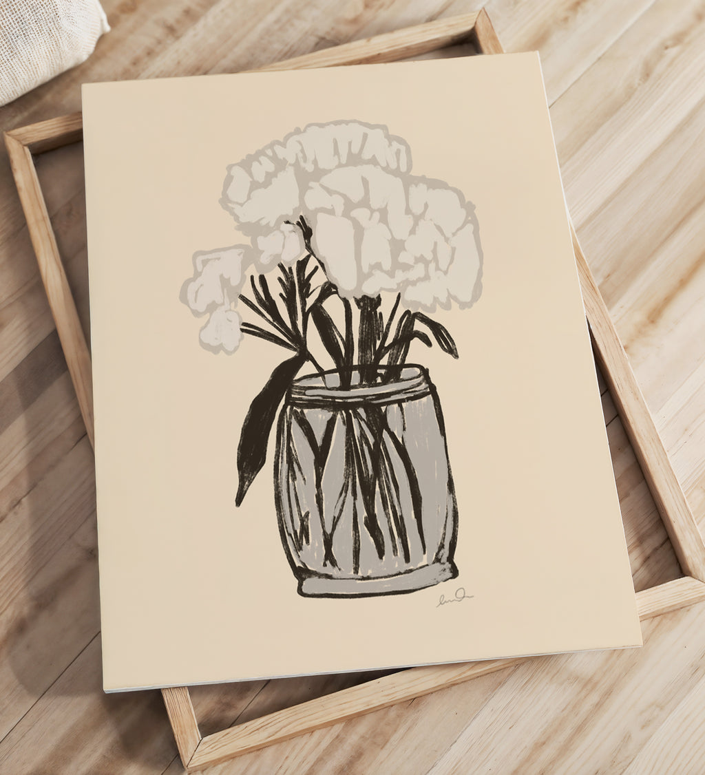 Bouquet de fleur blanches, illustration d'Émilie J. Ouellet – affiche d’art