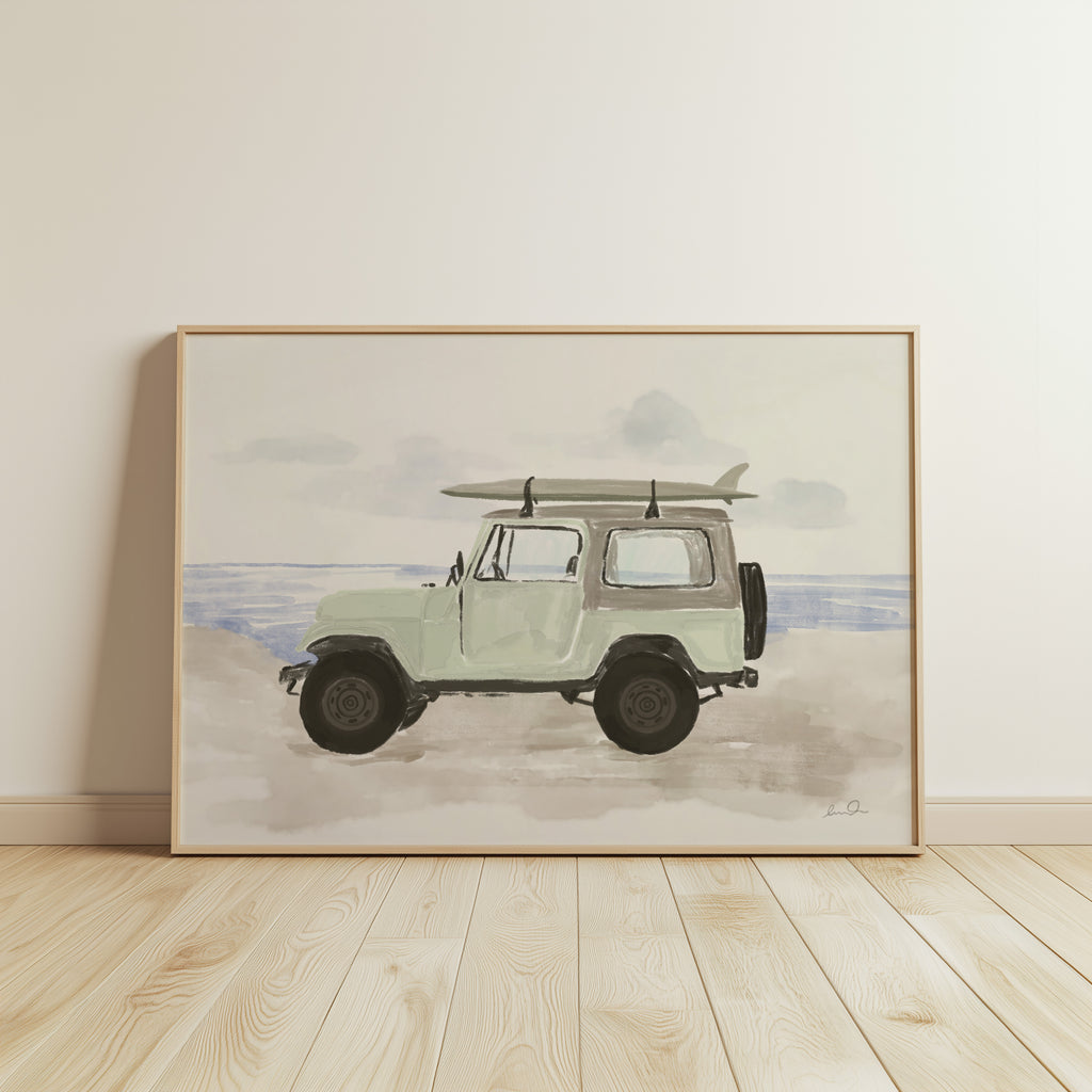 Jeep & surf - Affiche encadrée
