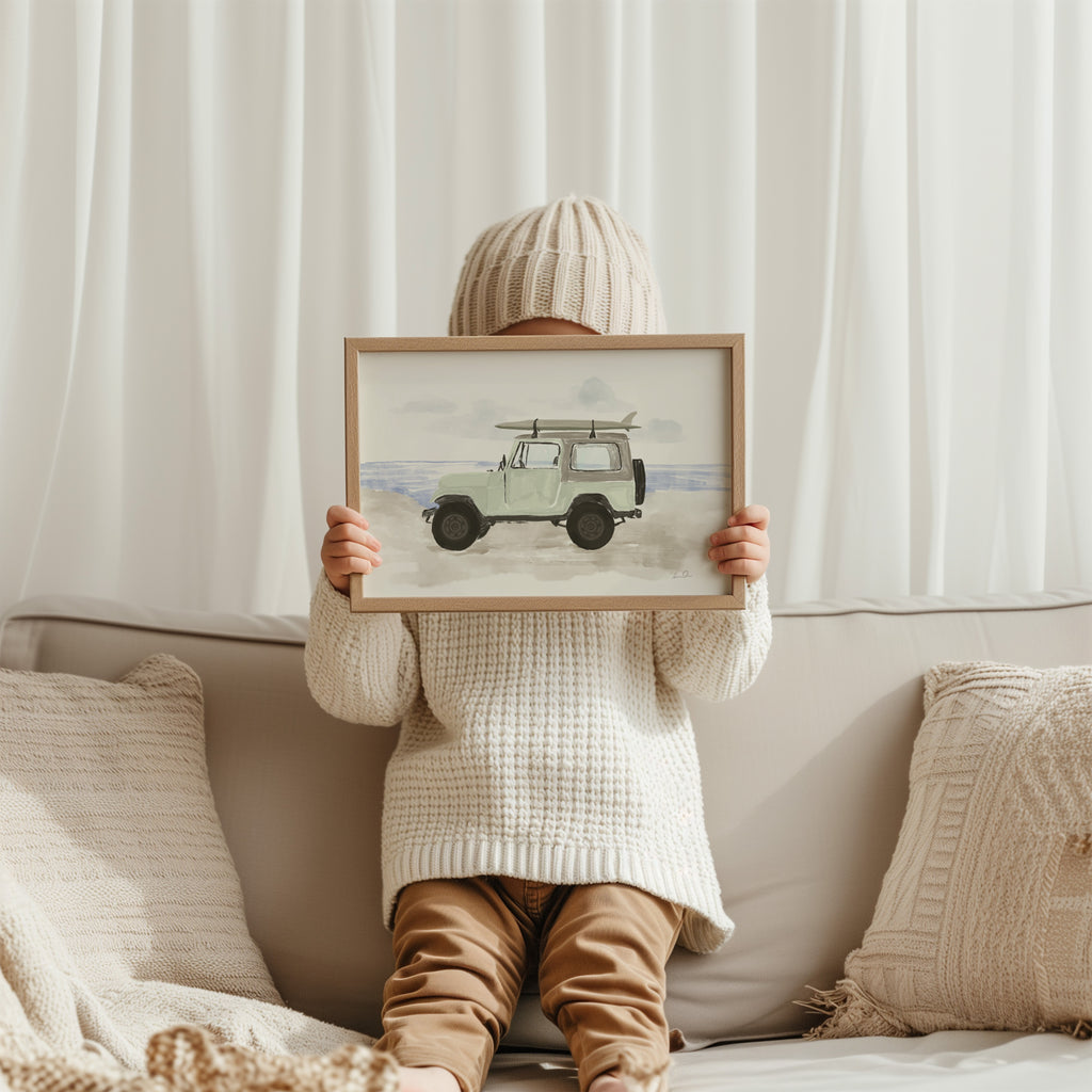 Jeep & surf - Affiche encadrée
