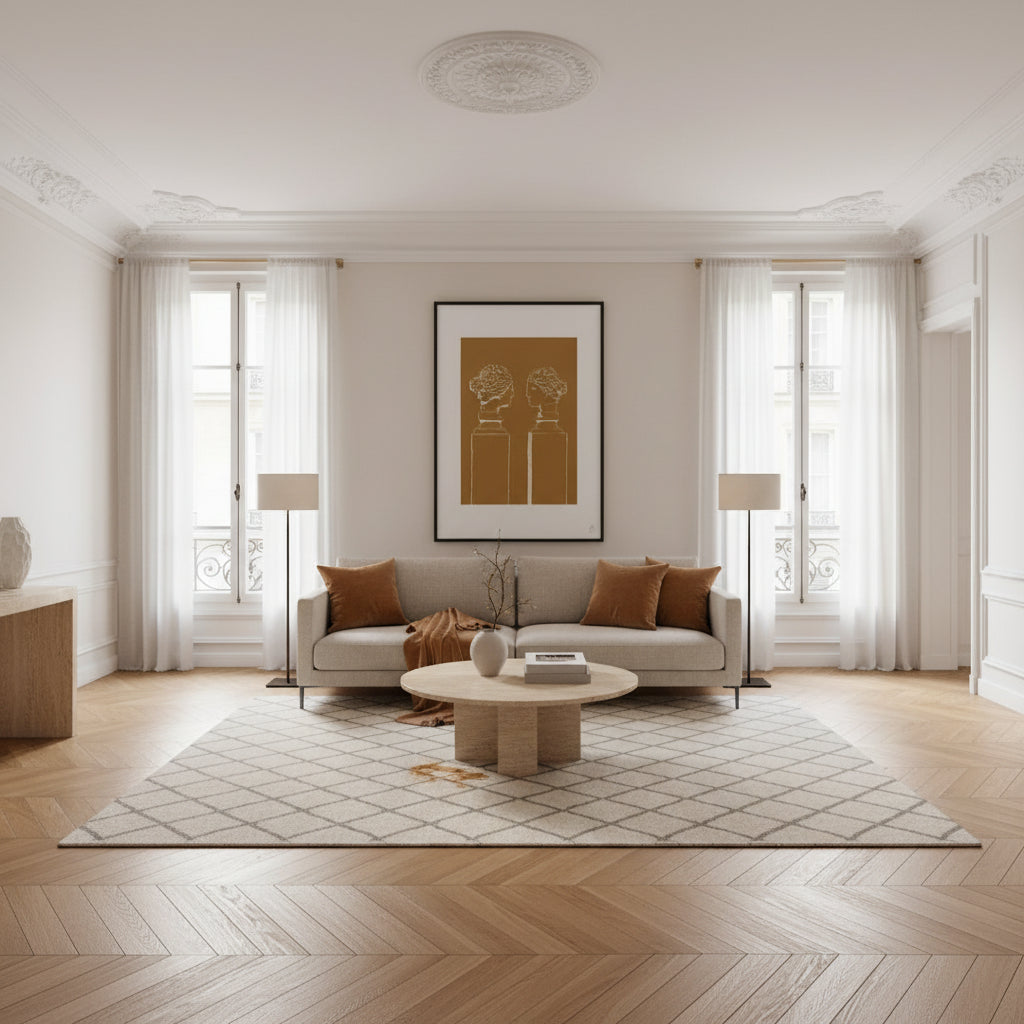 Affiche d’art mural double buste crayon blanc sur fond camel  — idéale pour sublimer votre intérieur