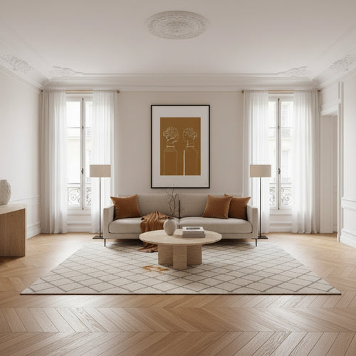 Affiche d’art mural double buste crayon blanc sur fond camel  — idéale pour sublimer votre intérieur