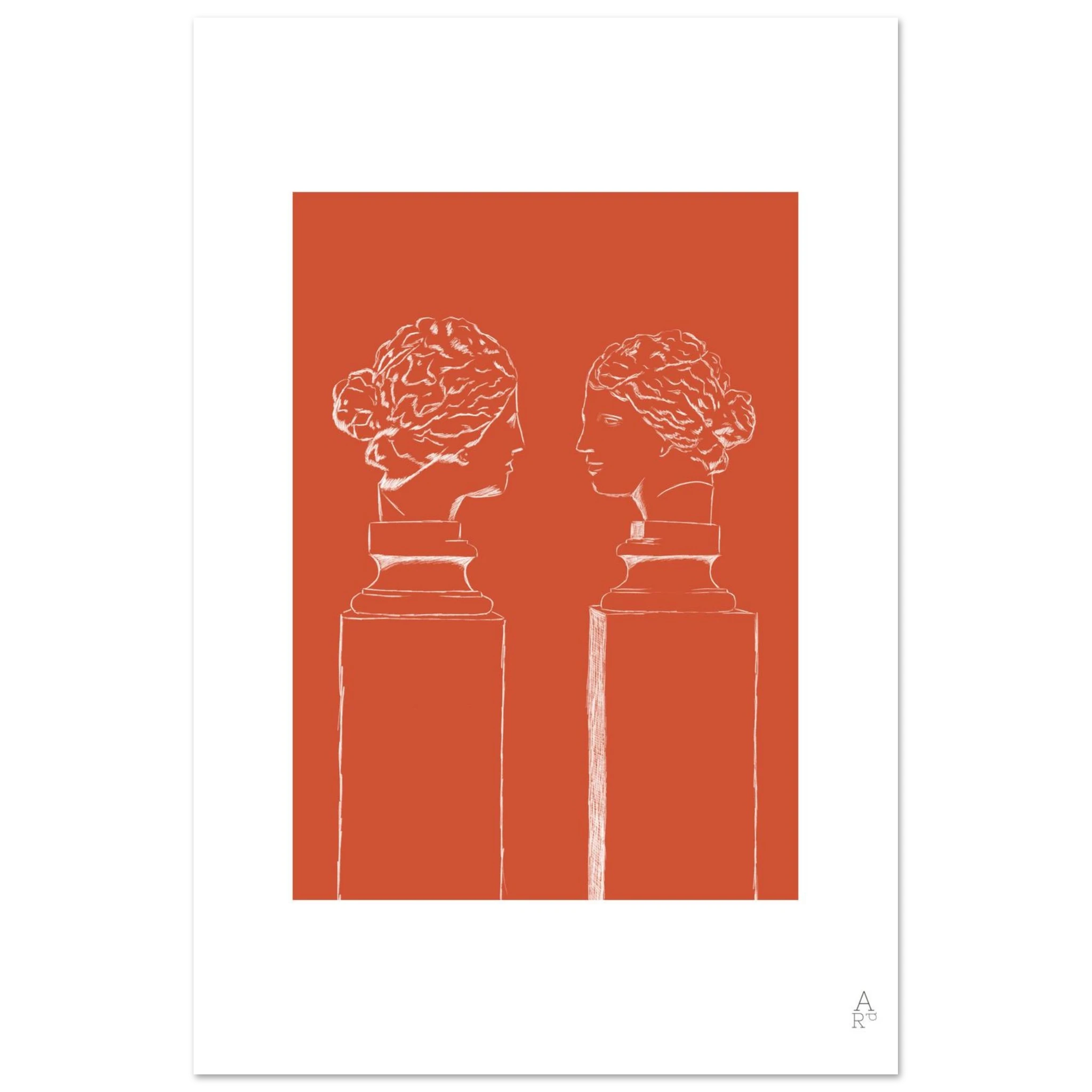 Affiche double buste orange vif — illustrations originale au crayon

par Aude de Riberolles