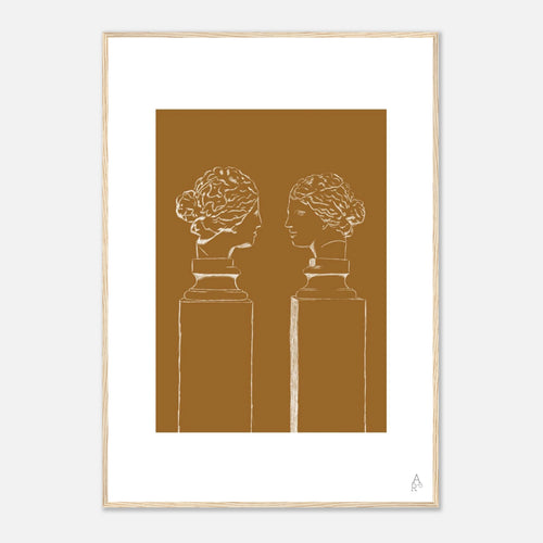 Affiche encadrée d’art mural double buste crayon blanc sur fond camel