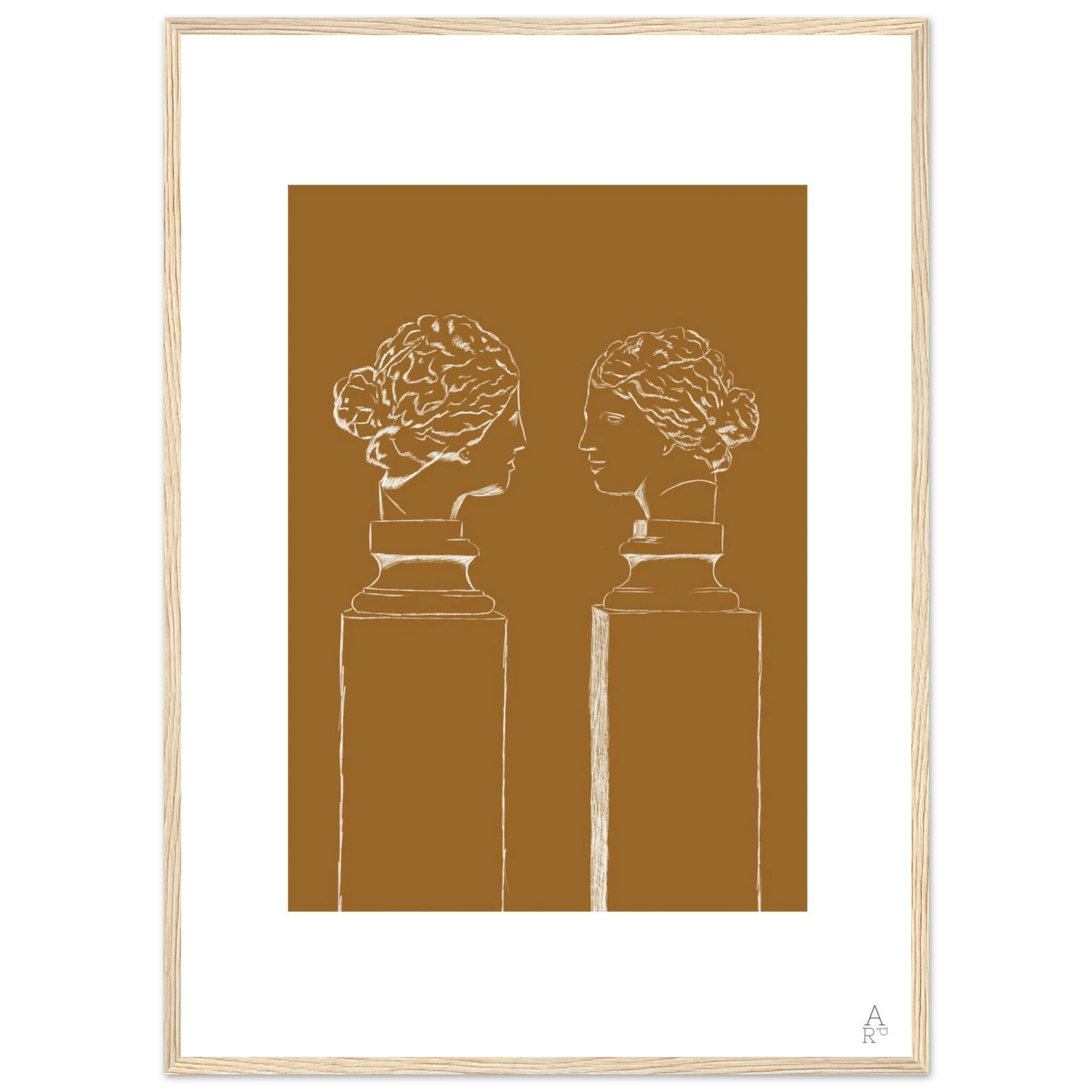 Affiche encadrée d’art mural double buste crayon blanc sur fond camel