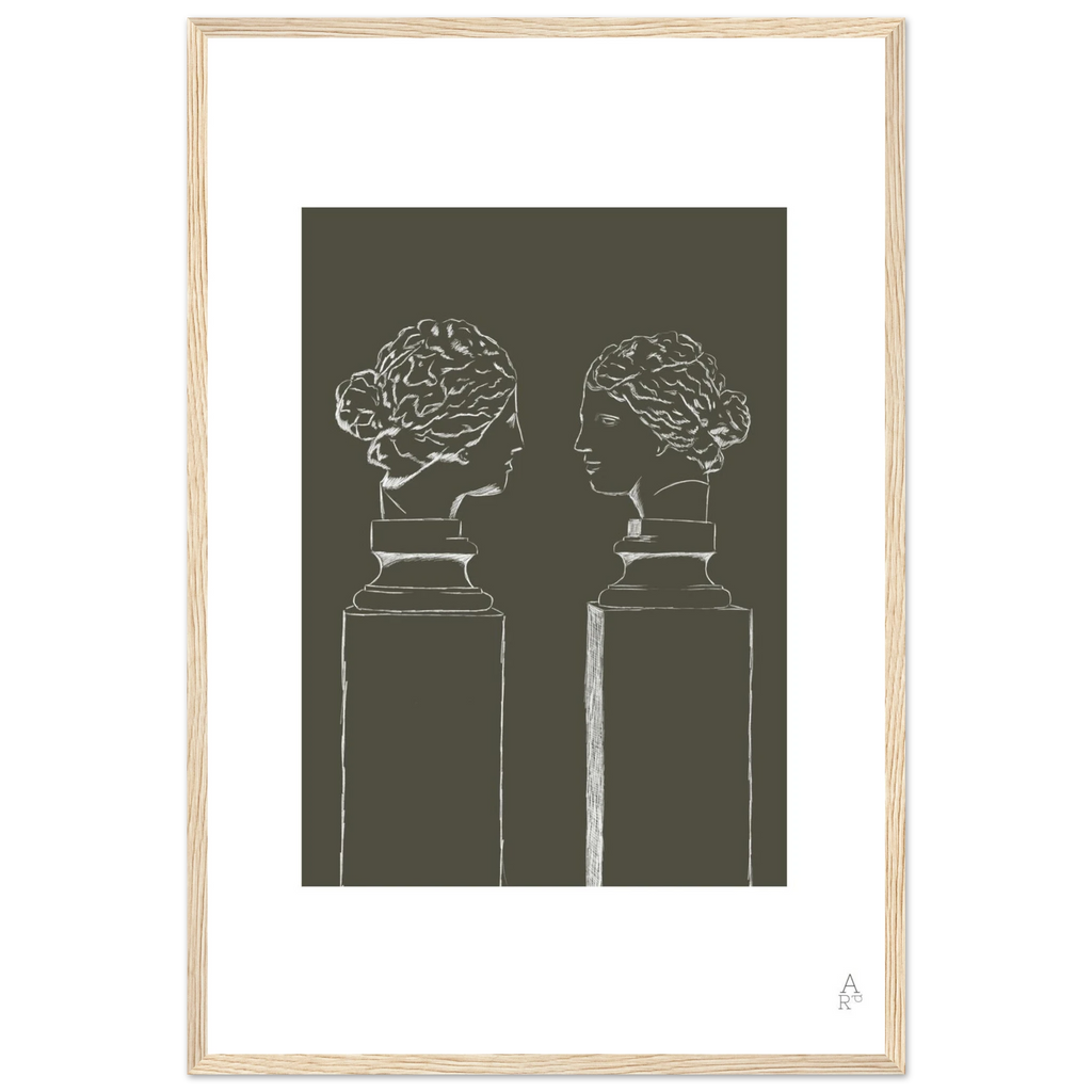 Affiche encadrée d’art mural double buste illustration au crayon