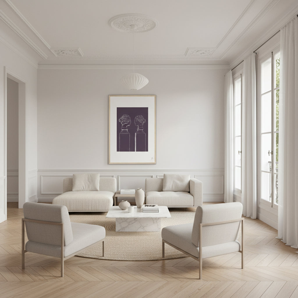 Affiche encadrée d’art mural double buste en violet — idéale pour sublimer votre intérieur