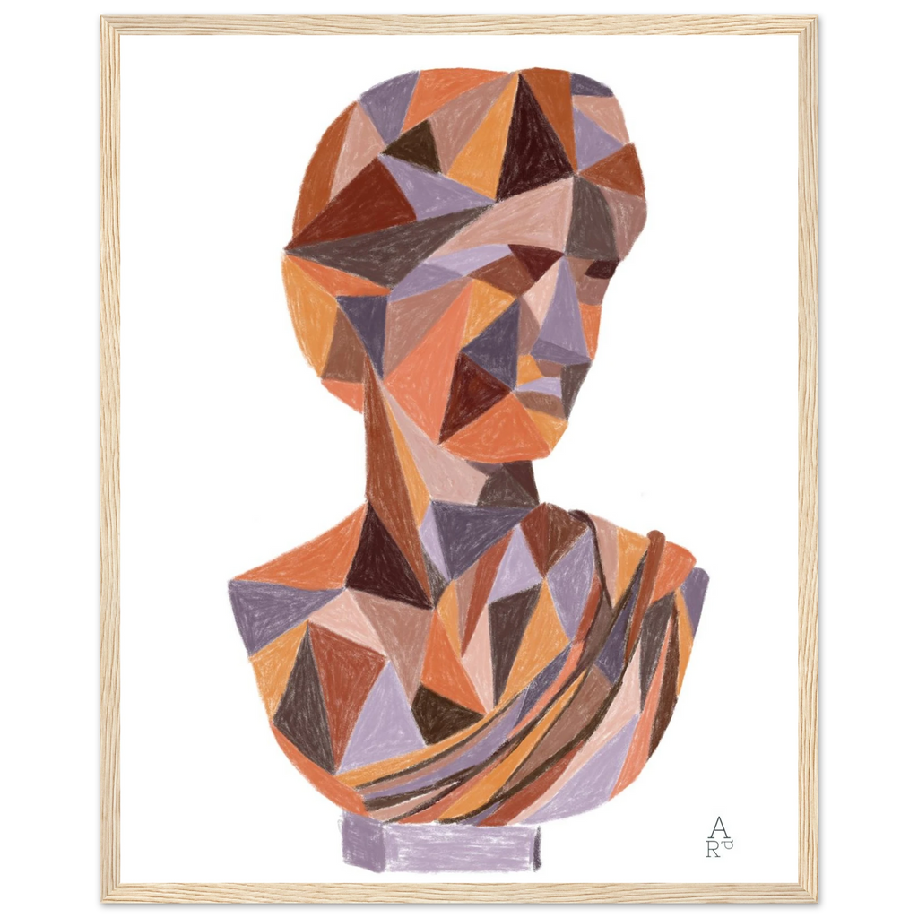 Buste patchworks N°4  - affiche encadrée - illustration - craie d'art