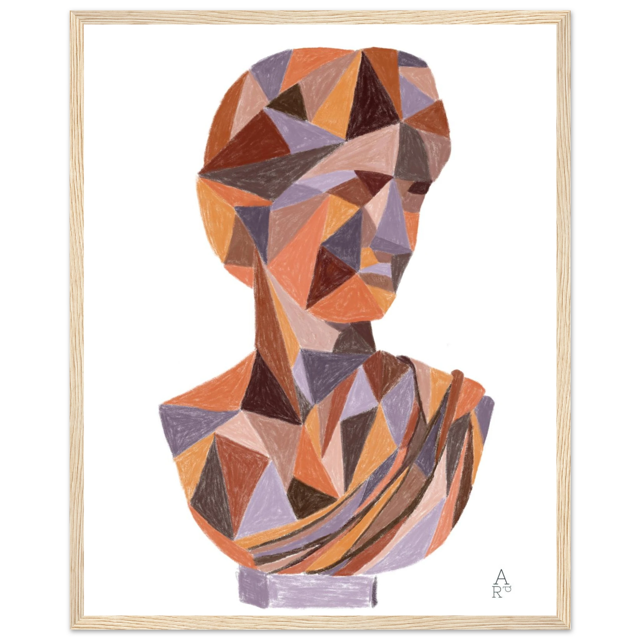 Buste patchworks N°4  - affiche encadrée - illustration - craie d'art