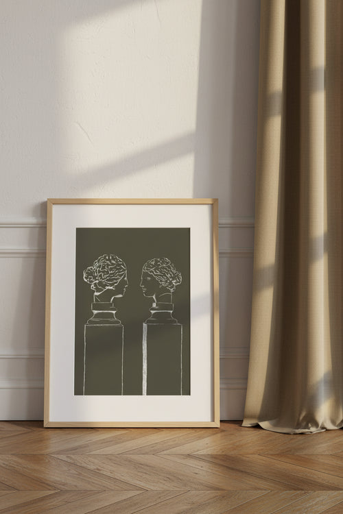 Double buste orange kaki — Illustration originale au crayon

par Aude de Riberolles