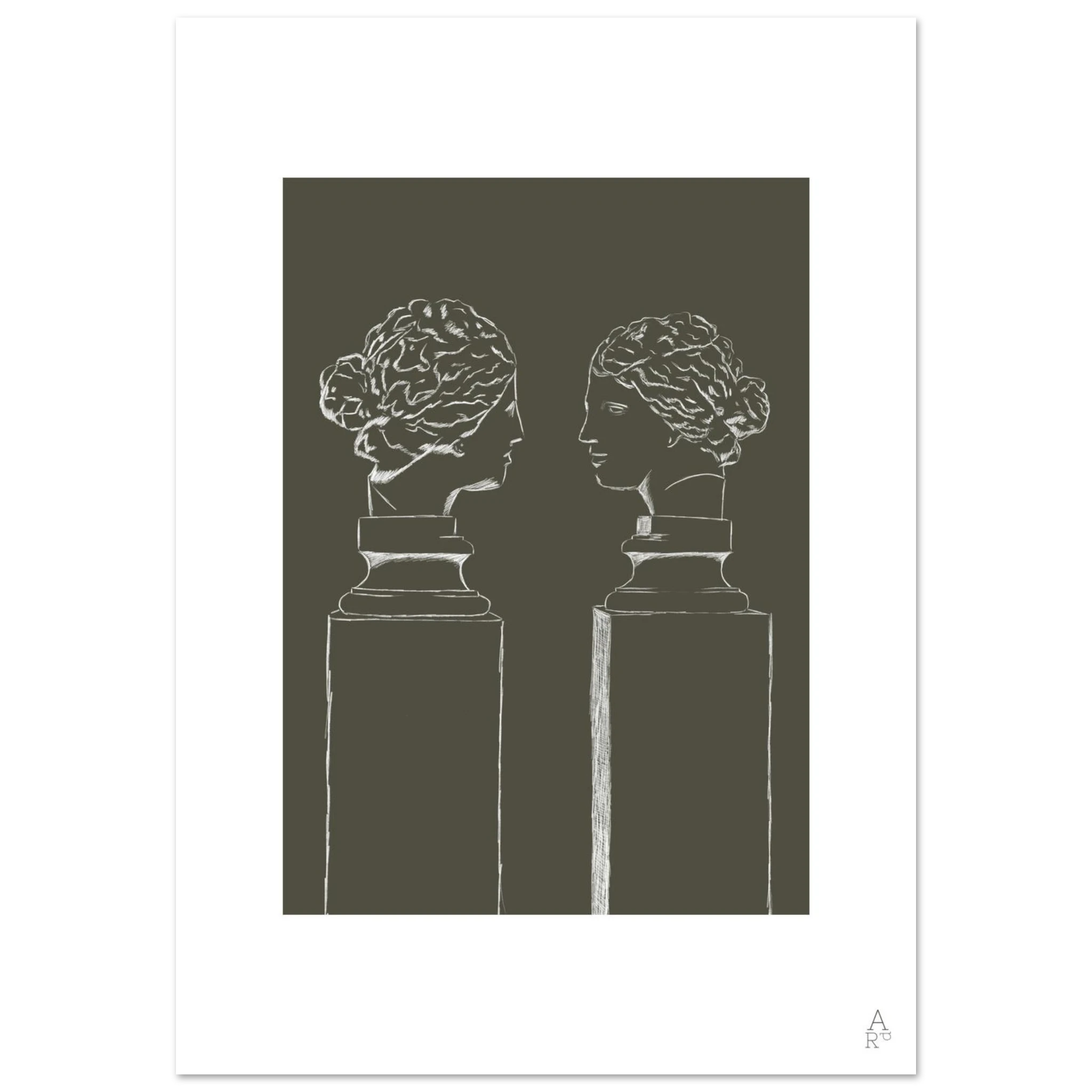 Double buste orange kaki — Illustration originale au crayon

par Aude de Riberolles