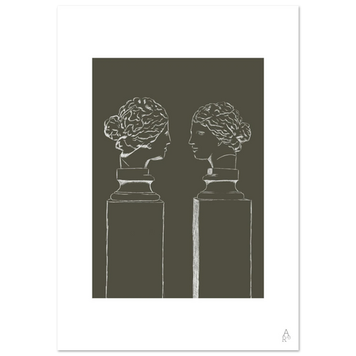 Double buste orange kaki — Illustration originale au crayon

par Aude de Riberolles