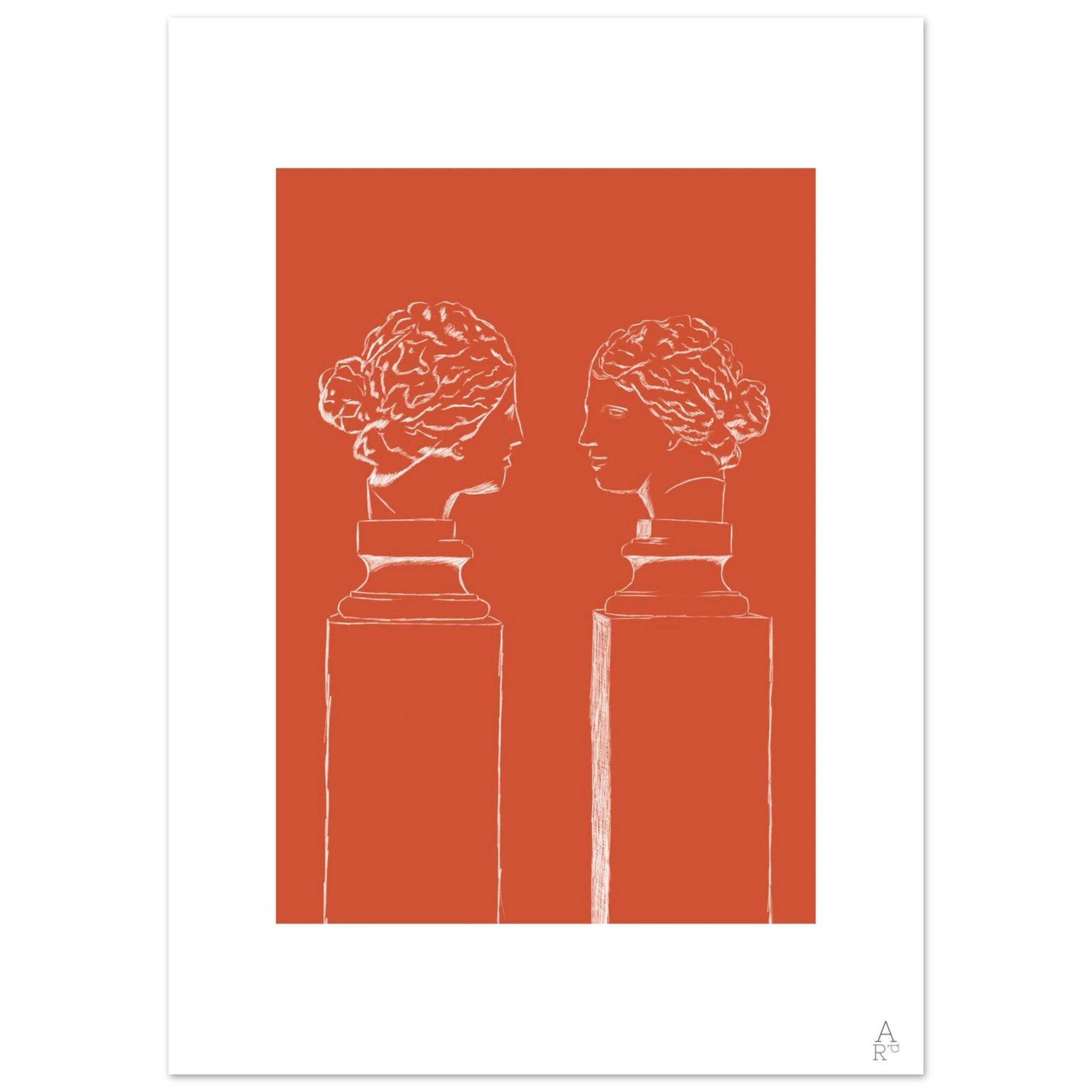 Affiche double buste orange vif — illustrations originale au crayon

par Aude de Riberolles