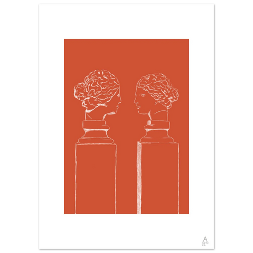 Affiche double buste orange vif — illustrations originale au crayon

par Aude de Riberolles