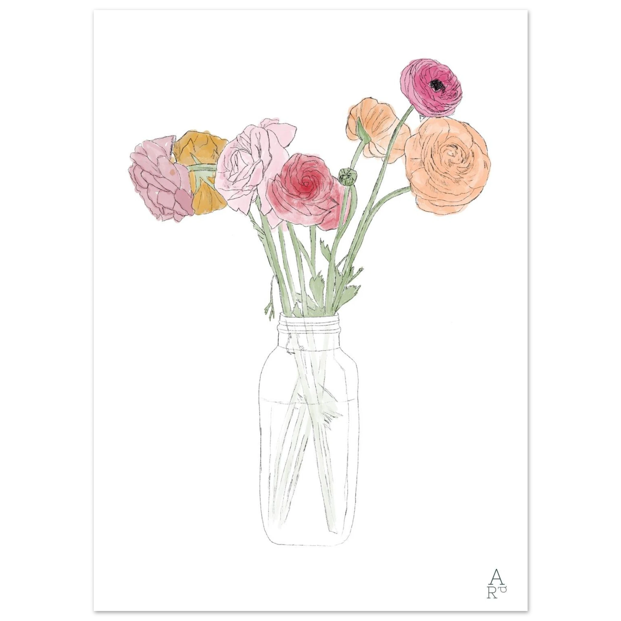 Flower bouquet — illustration originale au crayon et à l'aquarelle

par Aude de Riberolles