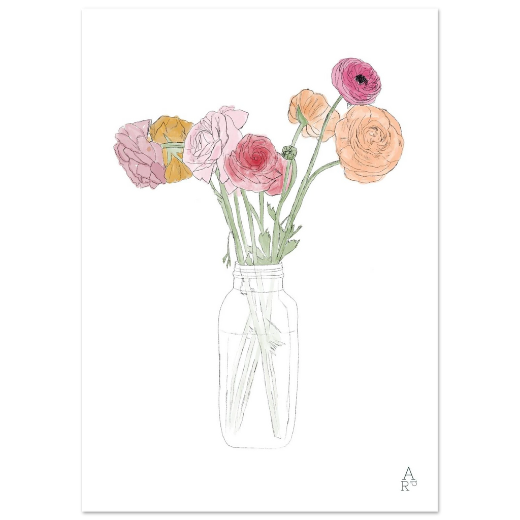 Flower bouquet — illustration originale au crayon et à l'aquarelle

par Aude de Riberolles