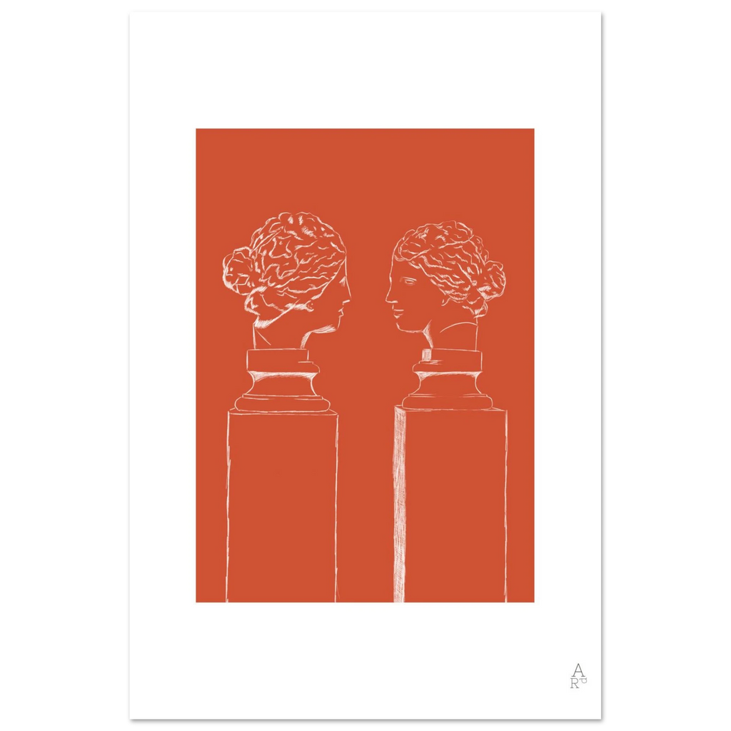 Une œuvre élégante signée Aude de Riberolles où deux bustes sculpturaux dialoguent dans une composition épurée.