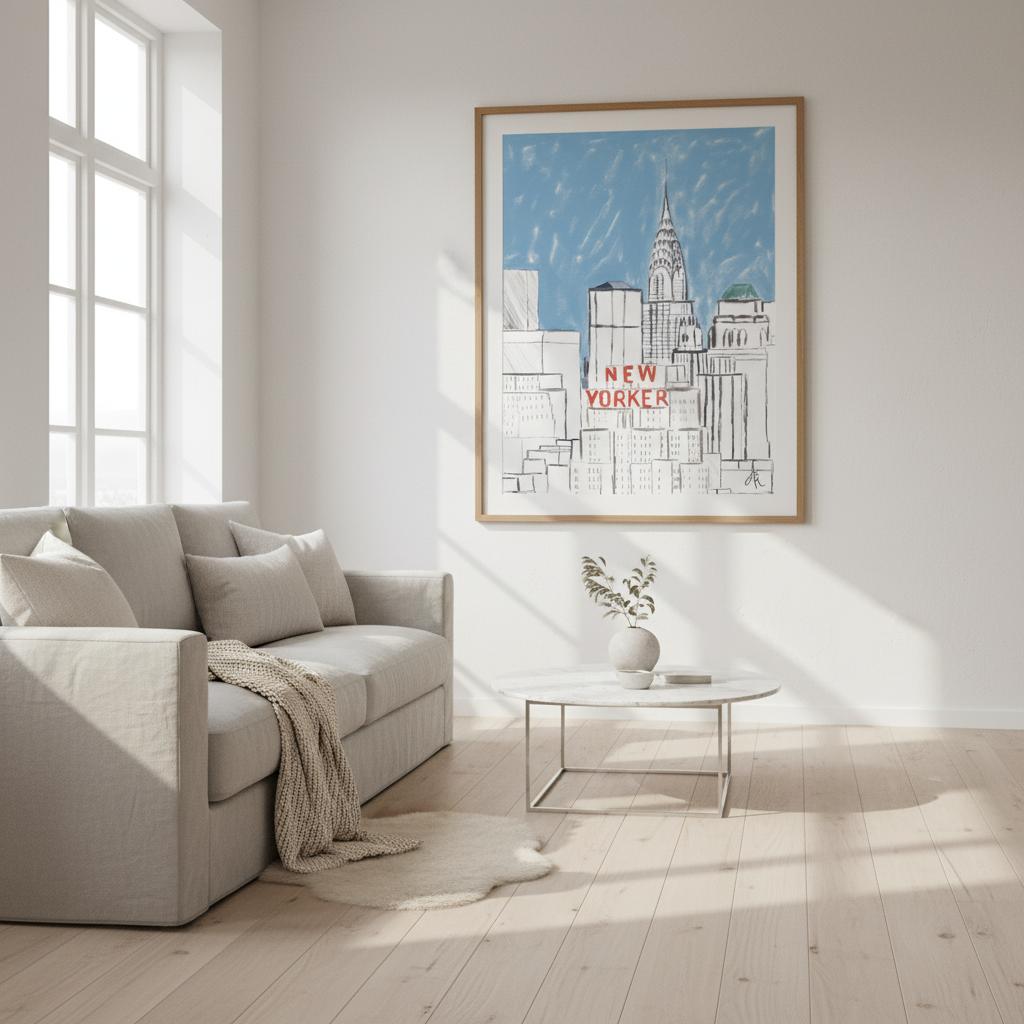 New Yorker bulding - illustration non encadrée

par Aude de Riberolles

Cette illustration d’Aude de Riberolles offre une vue stylisée de New York, mettant en avant plusieurs gratte-ciel emblématiques. Les traits sont simples et épurés, agrémentés de touches de couleur subtiles — un ciel bleu doux et le texte “NEW YORKER” en rouge qui attire immédiatement l’attention. Le résultat évoque un effet graphique et minimaliste, proche d’un croquis urbain ou d’un carnet de voyage, invitant l’observateur à explorer 