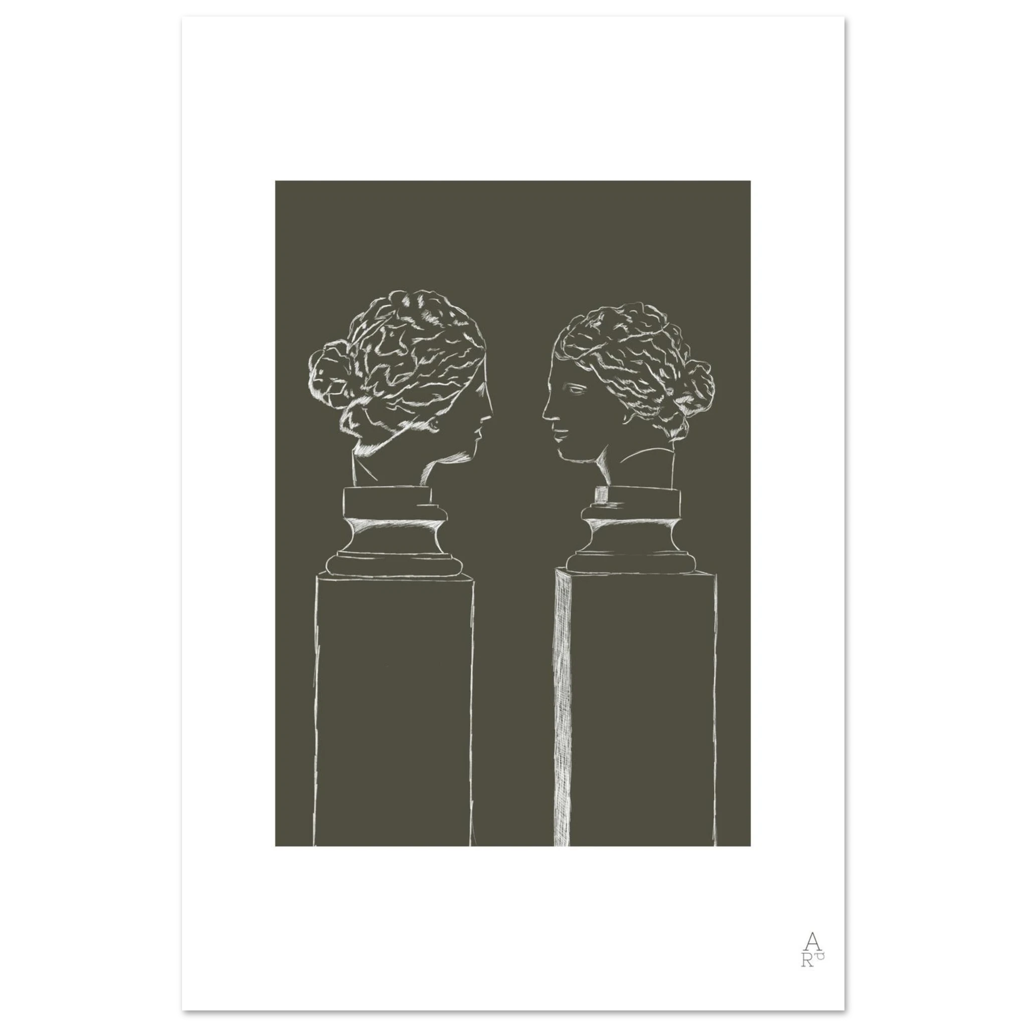 Une affiche élégante mêlant art classique et design minimaliste pour une décoration moderne.