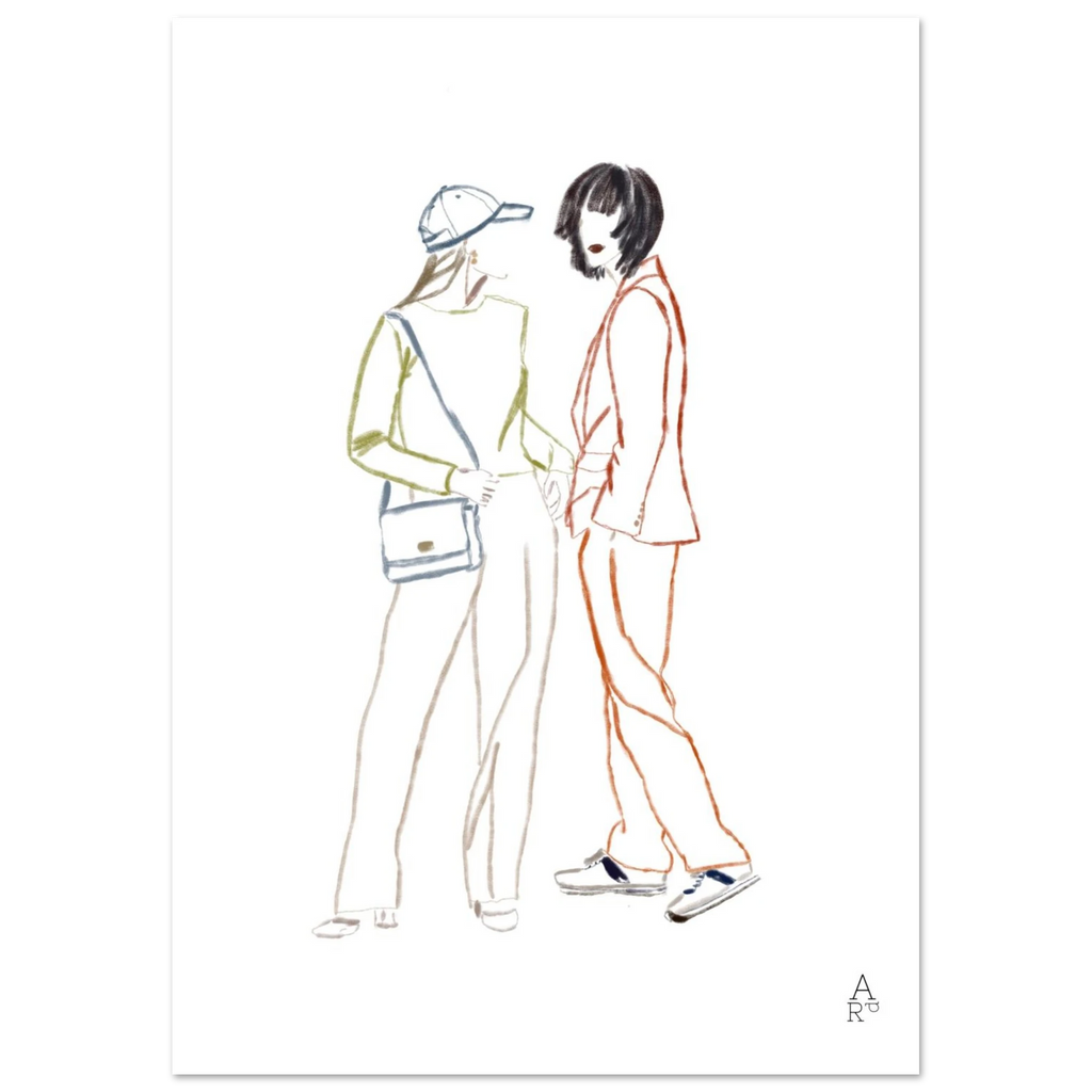 Two girls in NY est une illustration originale réalisée à la craie d’art, art mural.

par Aude de Riberolles.