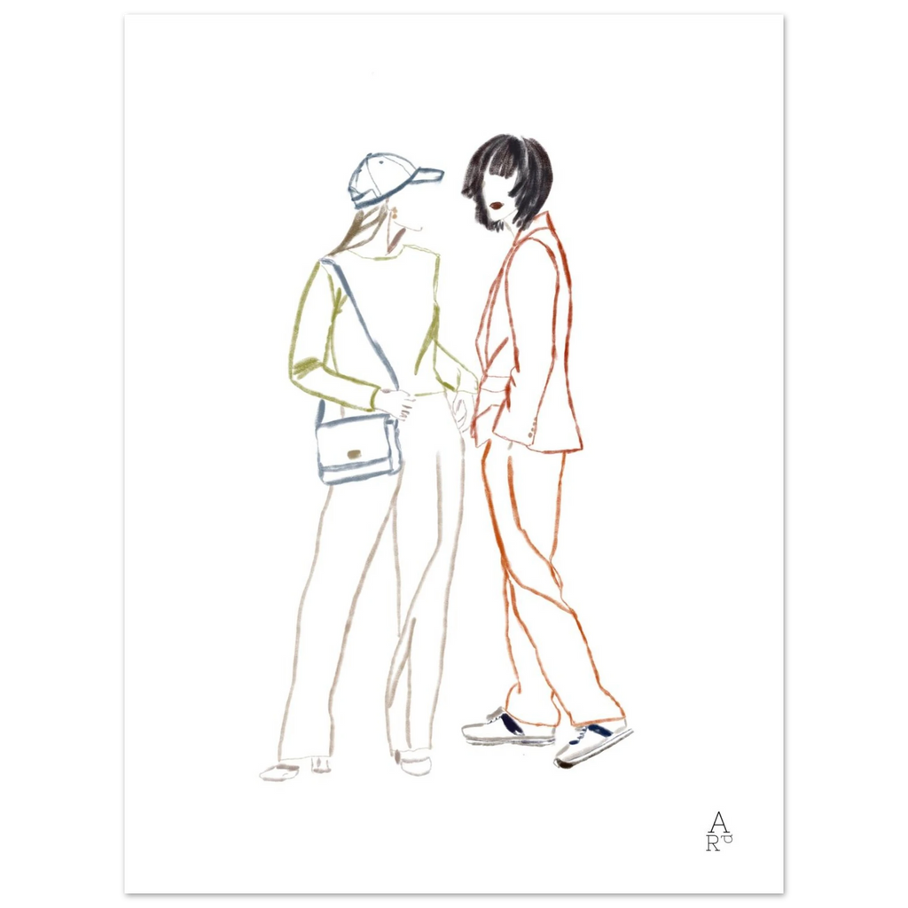 Two girls in NY est une illustration originale réalisée à la craie d’art, art mural, décoration.

par Aude de Riberolles.