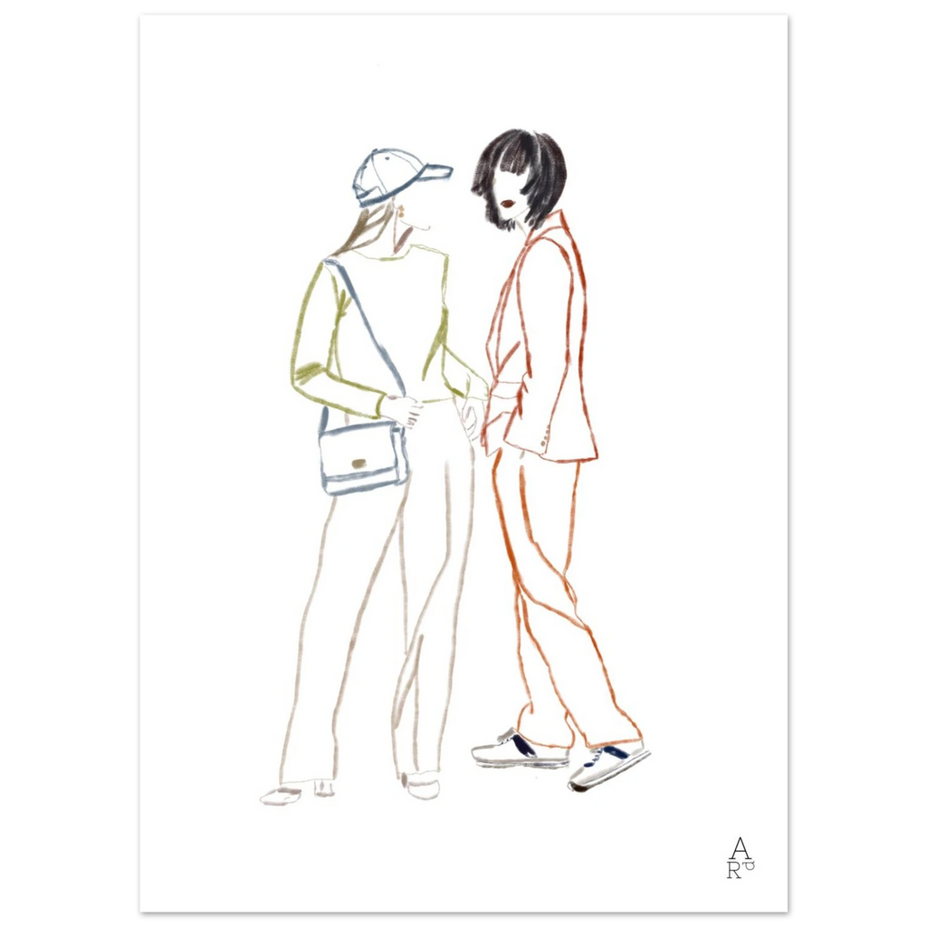 Two girls in NY est une illustration originale réalisée à la craie d’art, art mural, décoration.

par Aude de Riberolles.