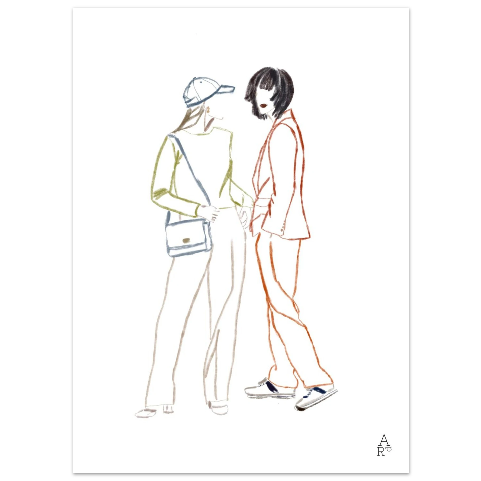 Two girls in NY est une illustration originale réalisée à la craie d’art, art mural, décoration.

par Aude de Riberolles.