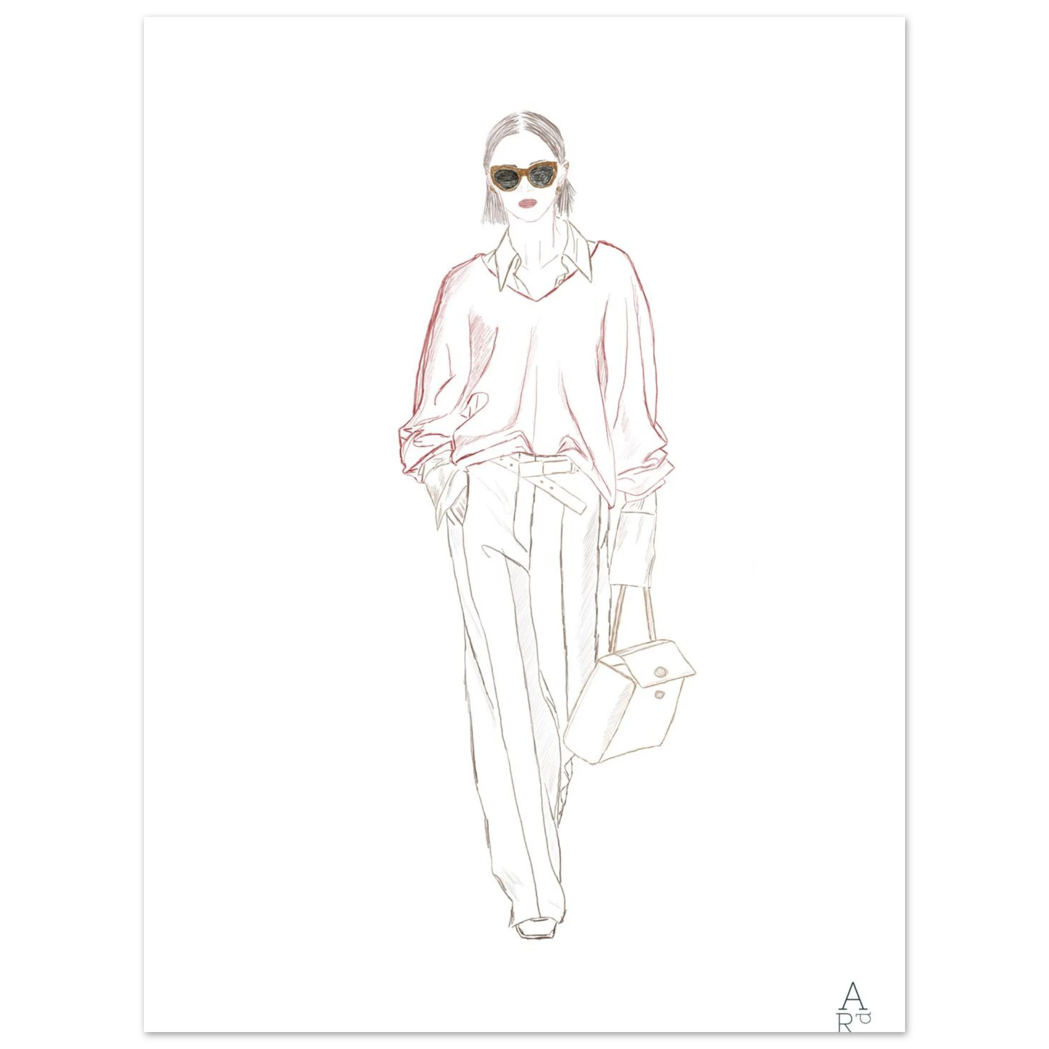 Woman walking N°1 — Illustration originale au crayon, art mural