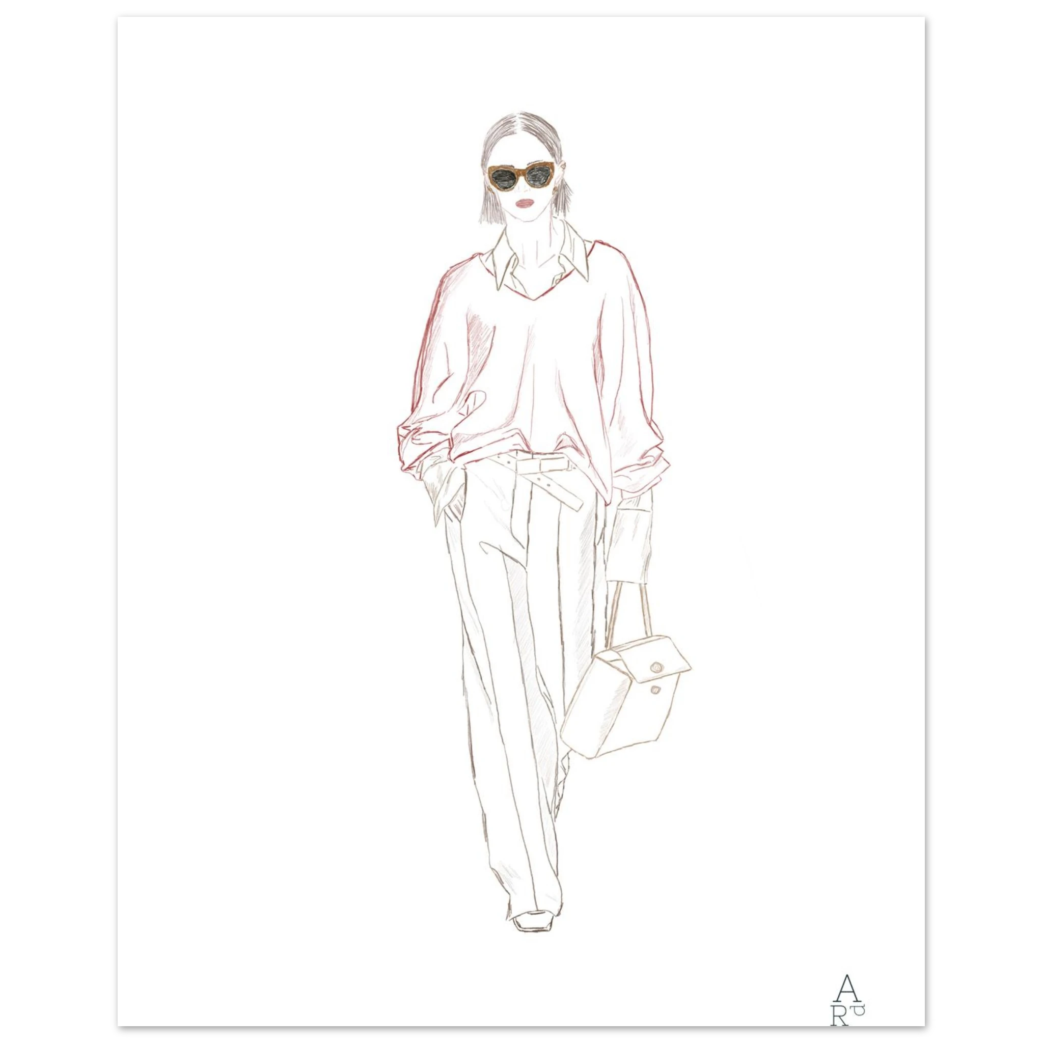 Woman walking N°1 — Illustration originale au crayon, art mural, décoration