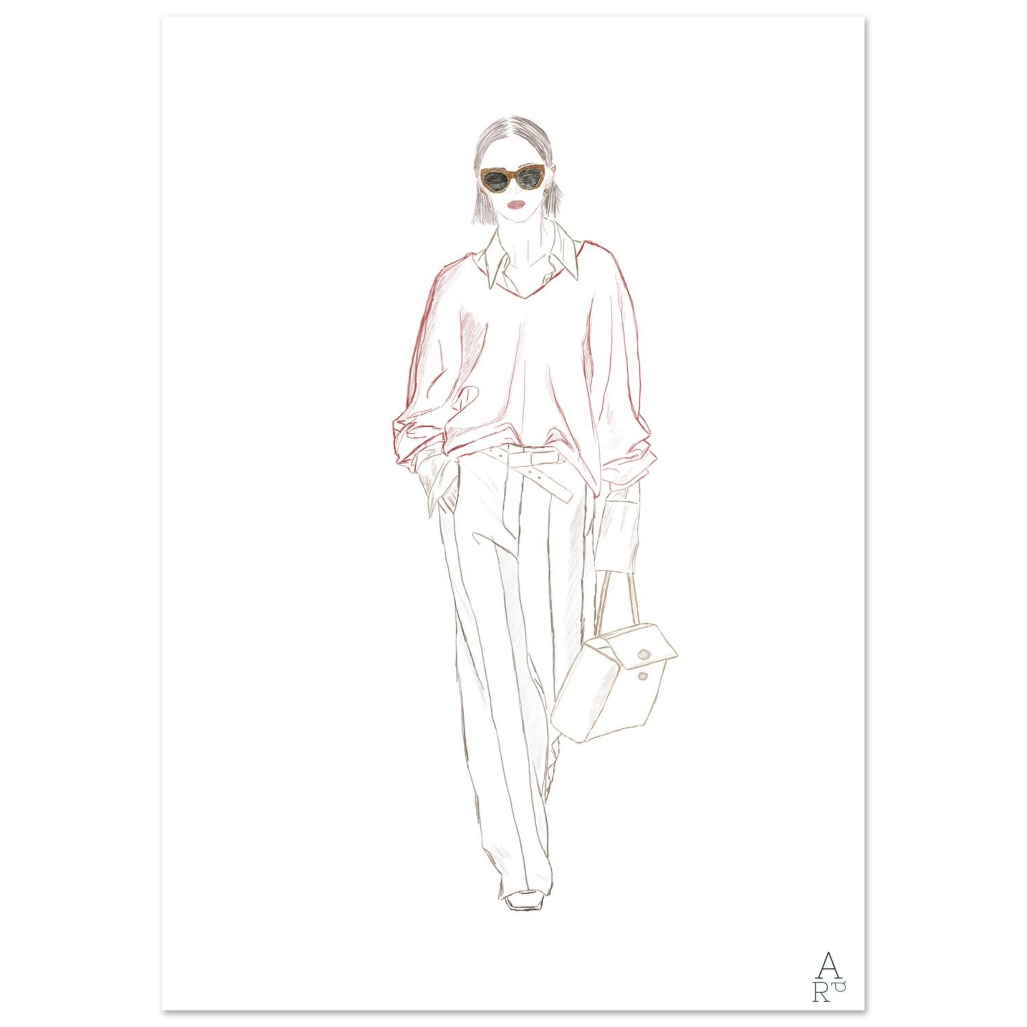 Woman walking N°1 — Illustration originale au crayon, art mural, décoration d'intérieur