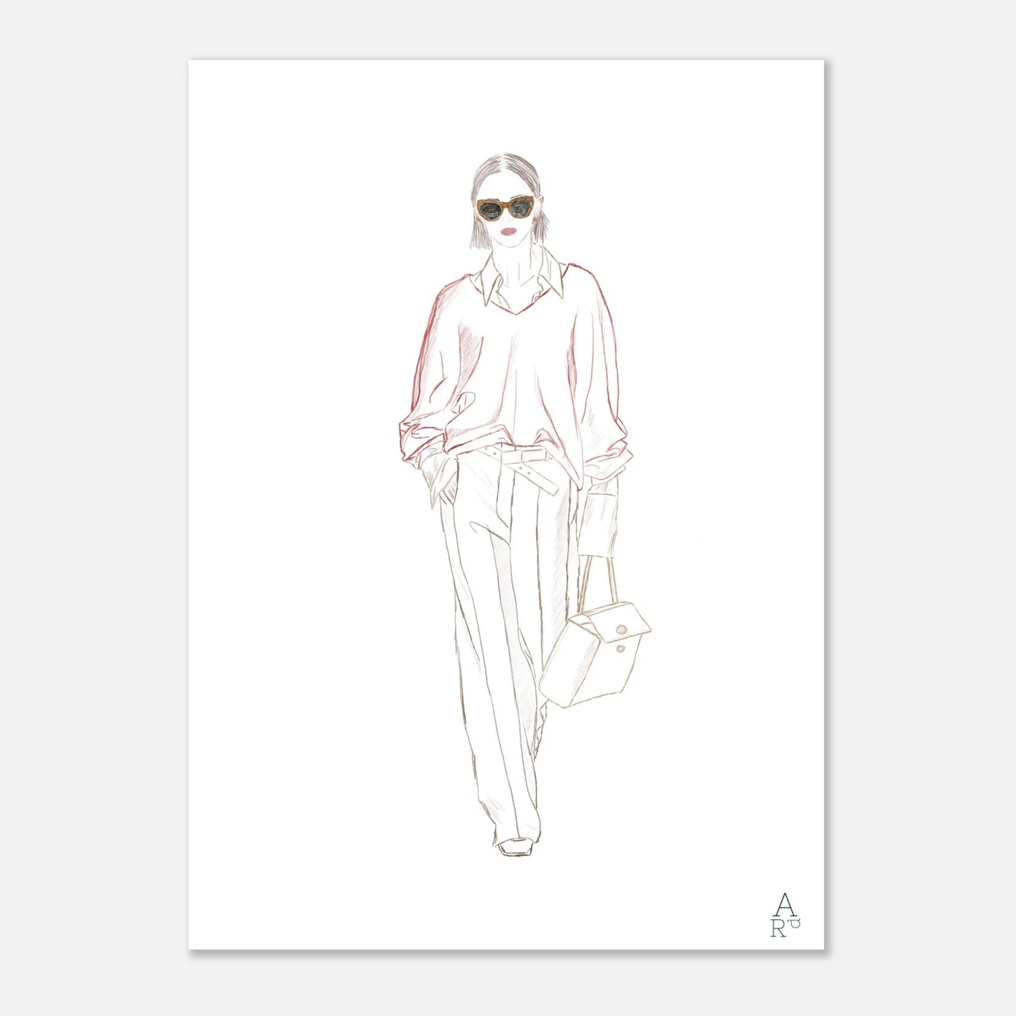 Woman walking N°1 — Illustration originale au crayon, art mural, décoration d'intérieur, inspiration mode