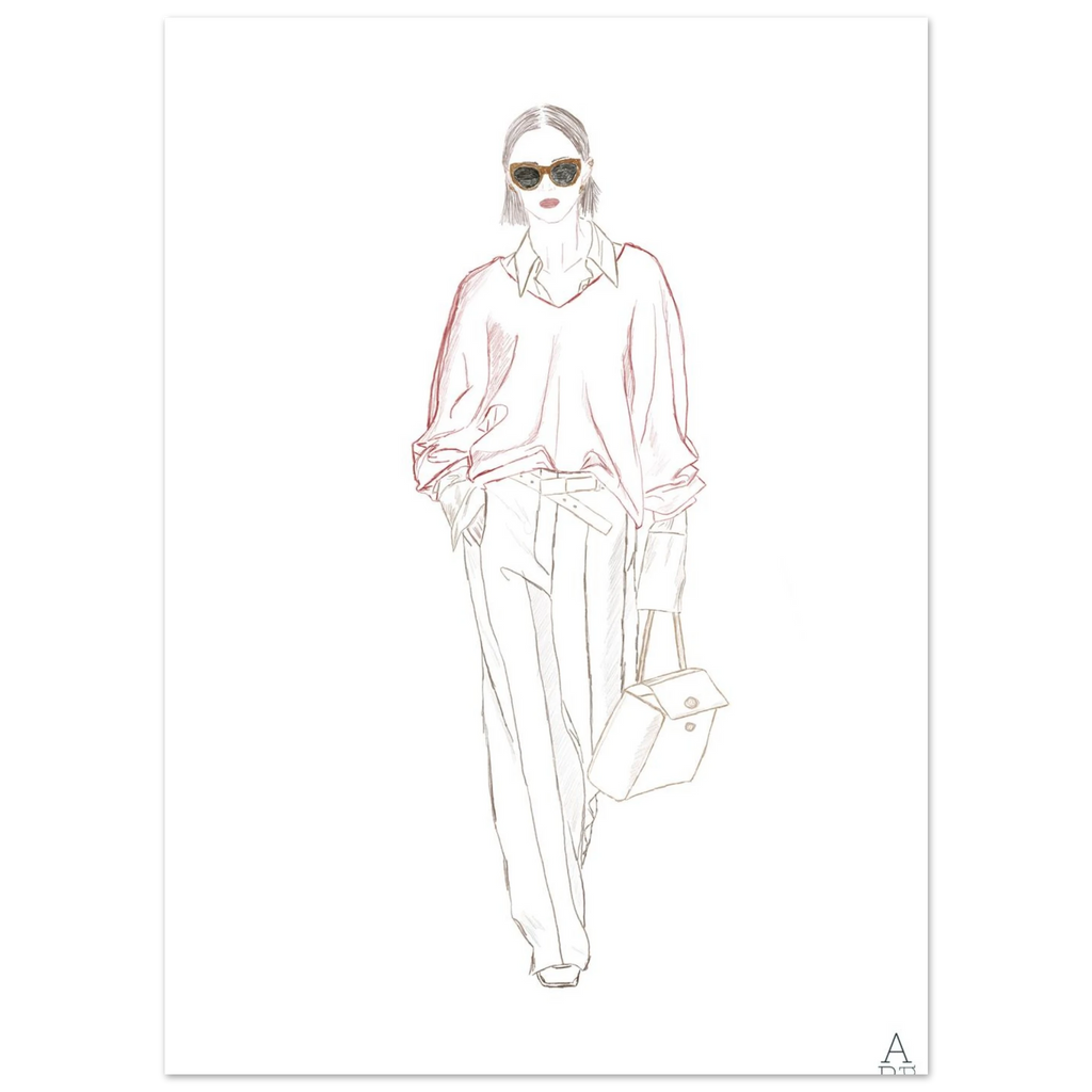 Woman walking N°1 — Illustration originale au crayon, art mural, décoration d'intérieur, inspiration mode