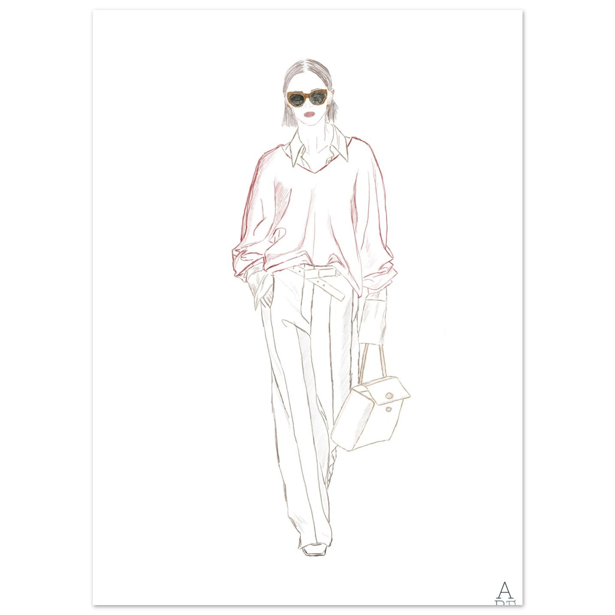 Woman walking N°1 — Illustration originale au crayon, art mural, décoration d'intérieur, inspiration mode