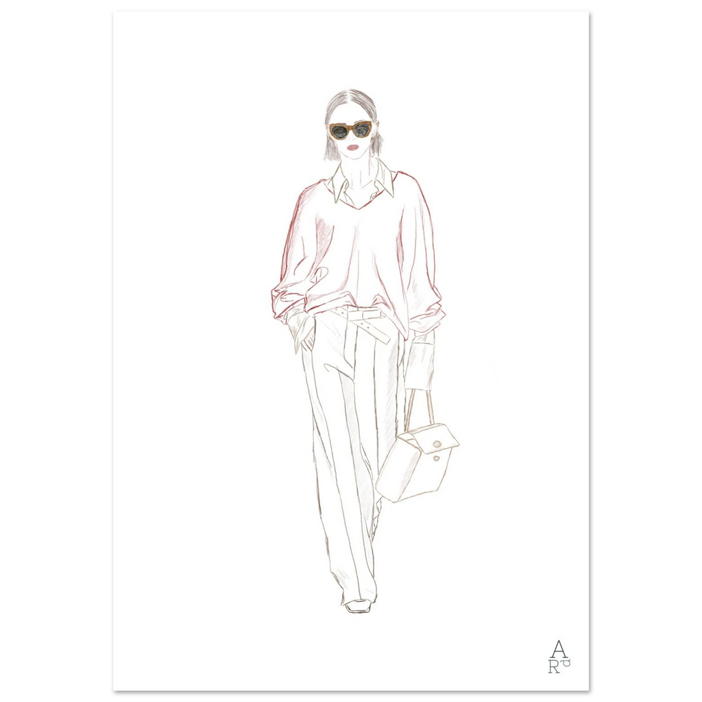 Woman walking N°1 — Illustration originale au crayon, art mural, décoration d'intérieur, mode