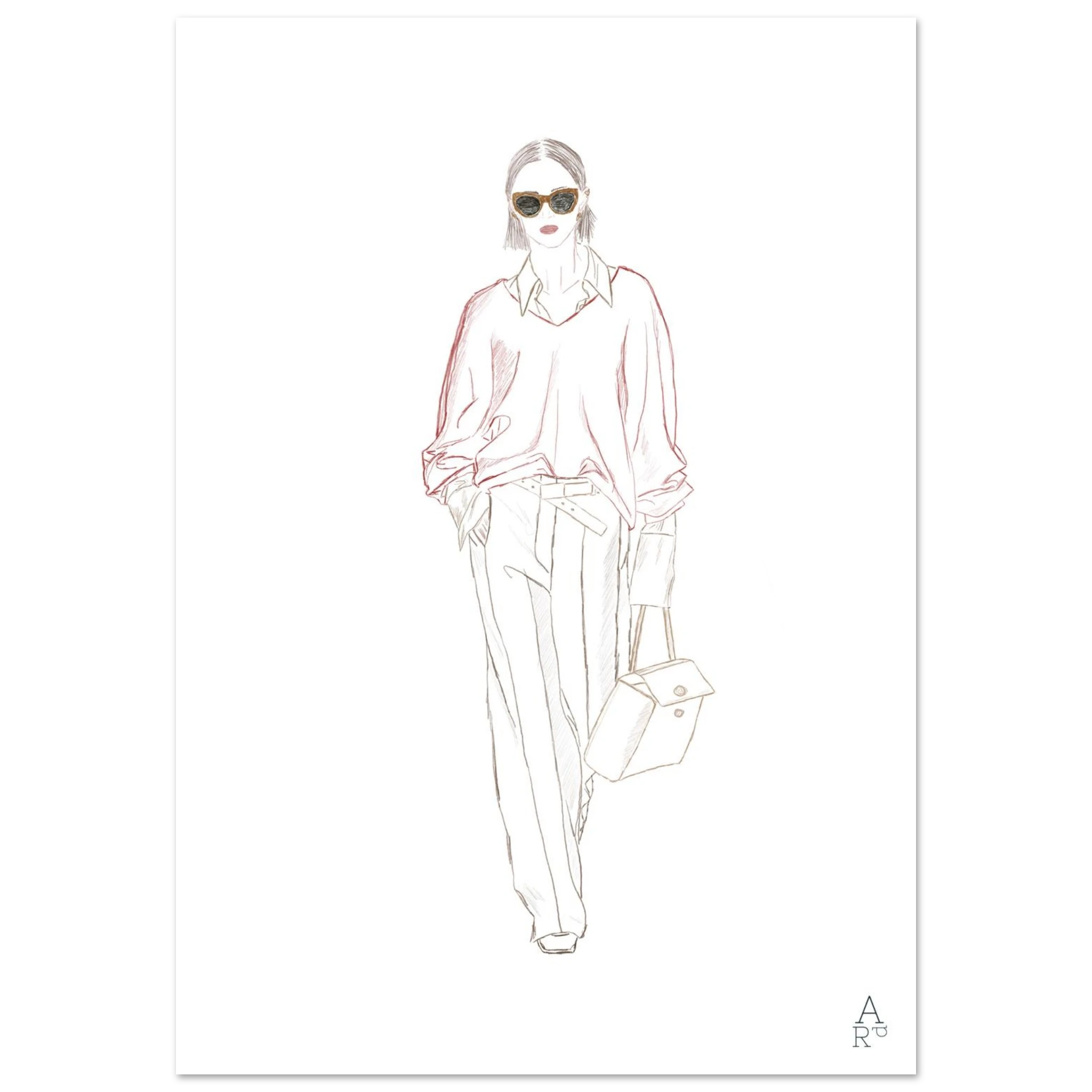 Woman walking N°1 — Illustration originale au crayon, art mural, décoration d'intérieur, mode