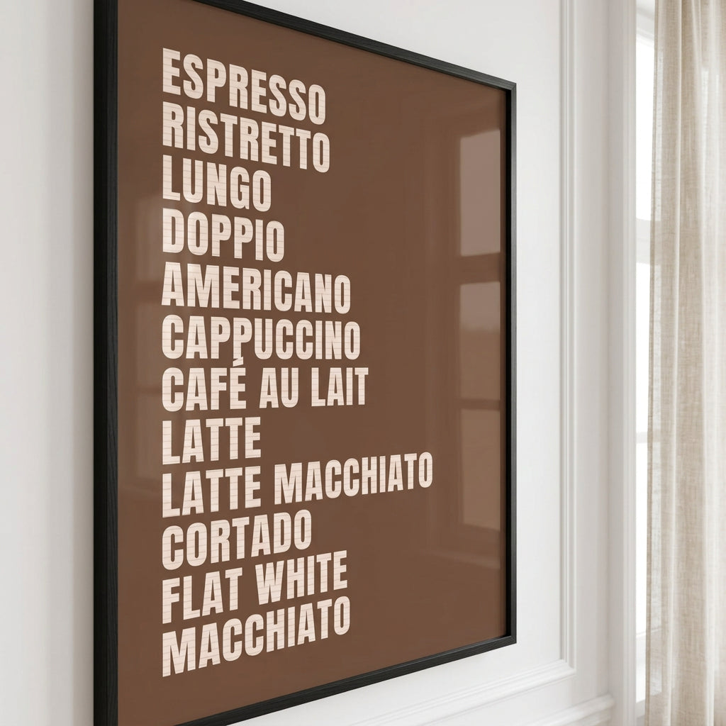 Coffee menu, affiche encadrée sur papier mat premium – ADR Gallery