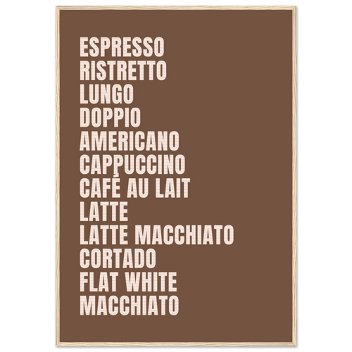 Coffee menu, affiche d’art encadrée – ADR Gallery