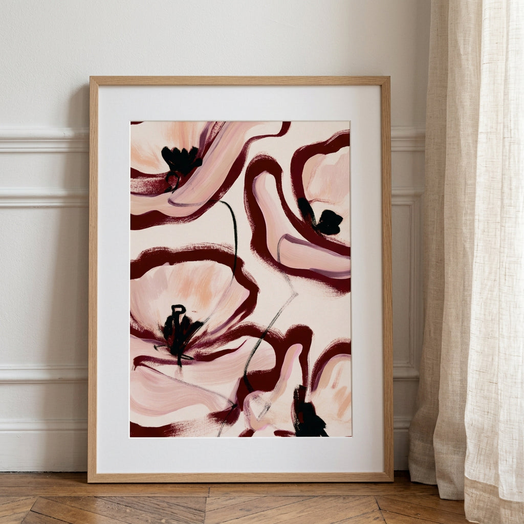 Abstract Faster Large abstract floral poster in dusty pink and burgundy | ADR Gallery ...