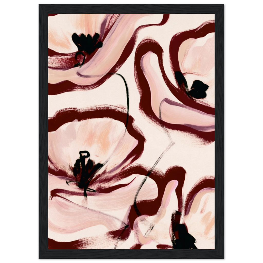 Grande peinture fleurs abstraites rose poudré bordeaux, affiche encadrée – visuel 7, ADR Gallery