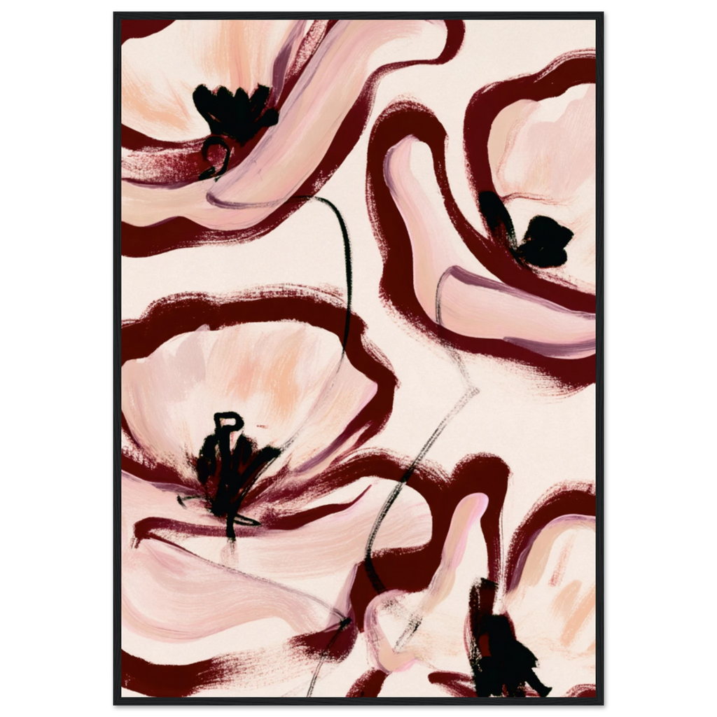 Grande peinture fleurs abstraites rose poudré bordeaux, affiche encadrée – visuel 8, ADR Gallery
