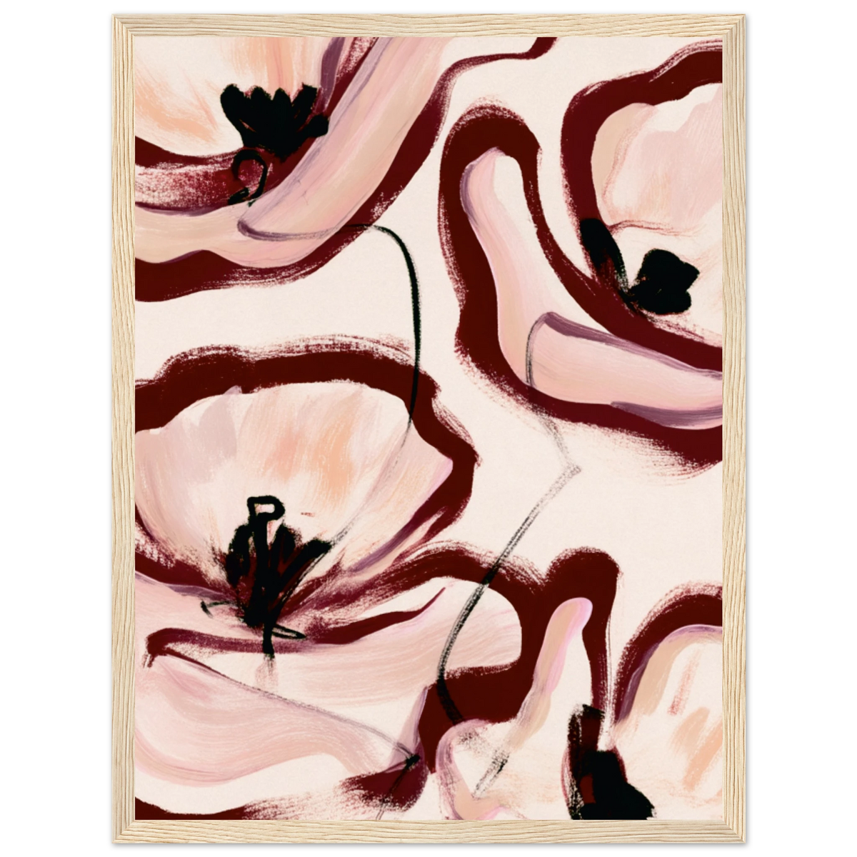 Grande peinture fleurs abstraites rose poudré bordeaux, affiche encadrée – visuel 9, ADR Gallery