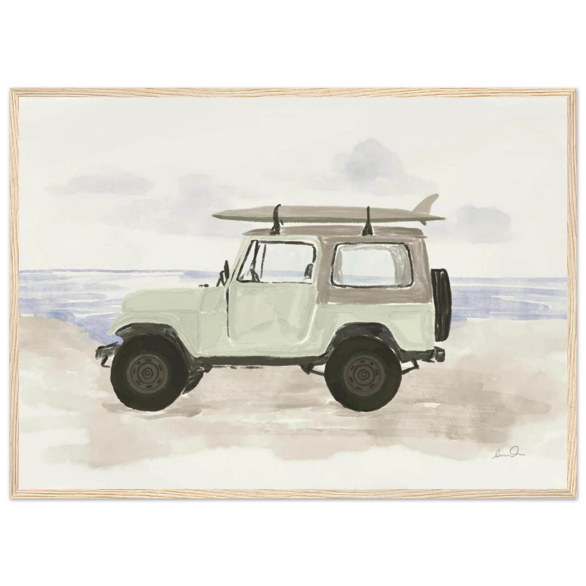 Jeep & surf, affiche illustrée d'Émilie J. Ouellet encadrée – visuel 2