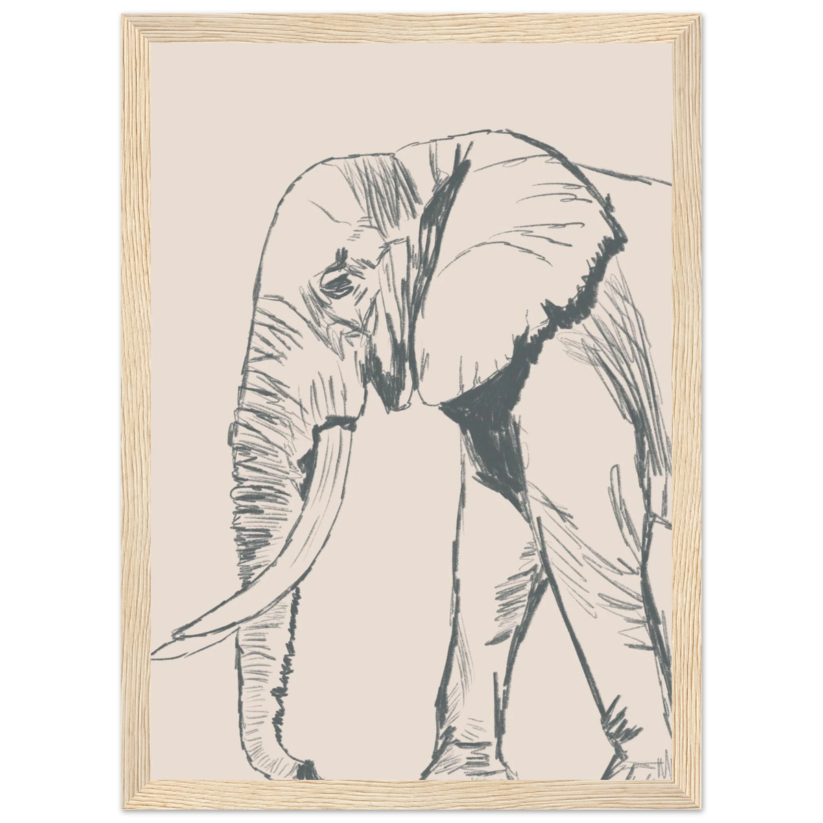 Le grand éléphant version couleur, rendu texturé au crayon – ADR Gallery